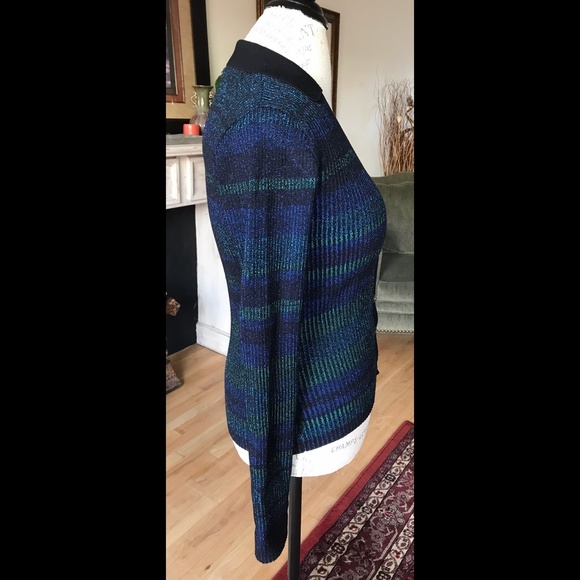 INTERMIX “Sienna” NWTs Striped Cardigan Buttons Collar Black Blue Green … - Picture 9 of 13